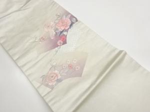 銀彩牡丹に鳥・地紙模様刺繍名古屋帯